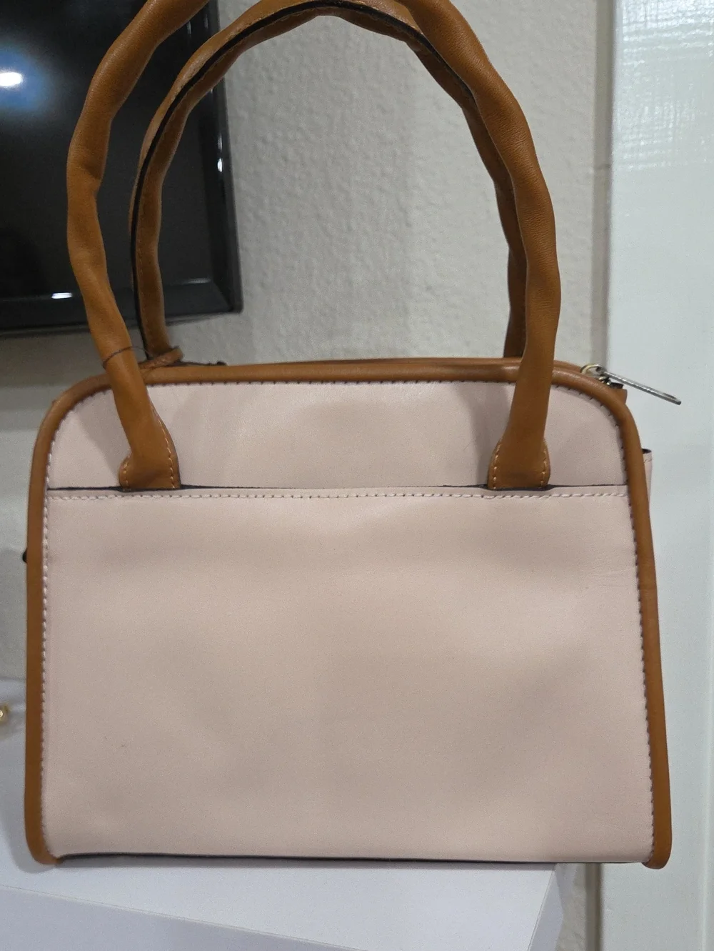 Patricia Nash Blush Pink Floral Leather Shoulder Bag with Tan Trim